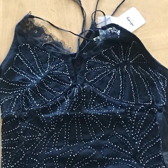 Free People Sm Beaded Sheer Black Racerback Cami - Picture 11 of 16